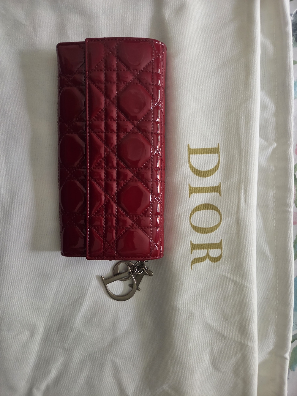 Dior Glossy Red Quilted Patent Key Holder with Silver Charm
